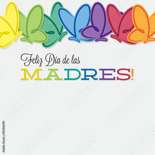 Spanish line of butterflies Mother's Day card in vector format.
