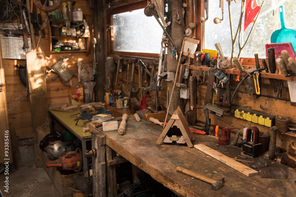 Fototapeta premium Picture of a rustic wooden workshop. 