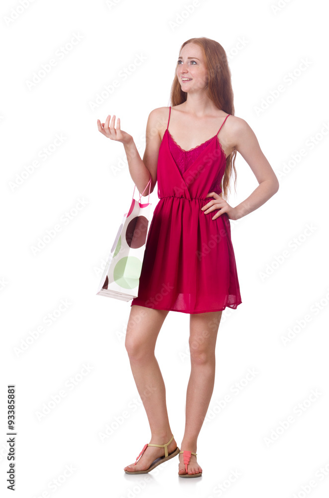 Woman with shopping bags isolated on white Woman with shopping bags isolated on white