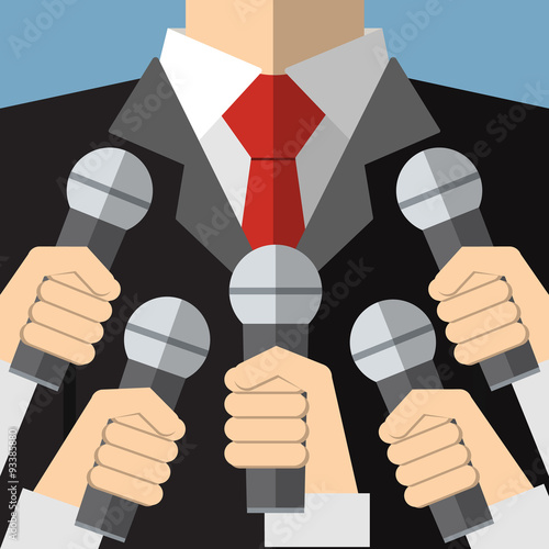 Press conference with media microphones