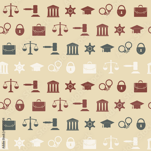 Seamless background with symbols of law and courts for your design