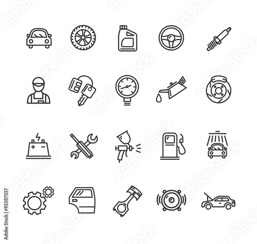 Car Service Outline Icons Set. Vector