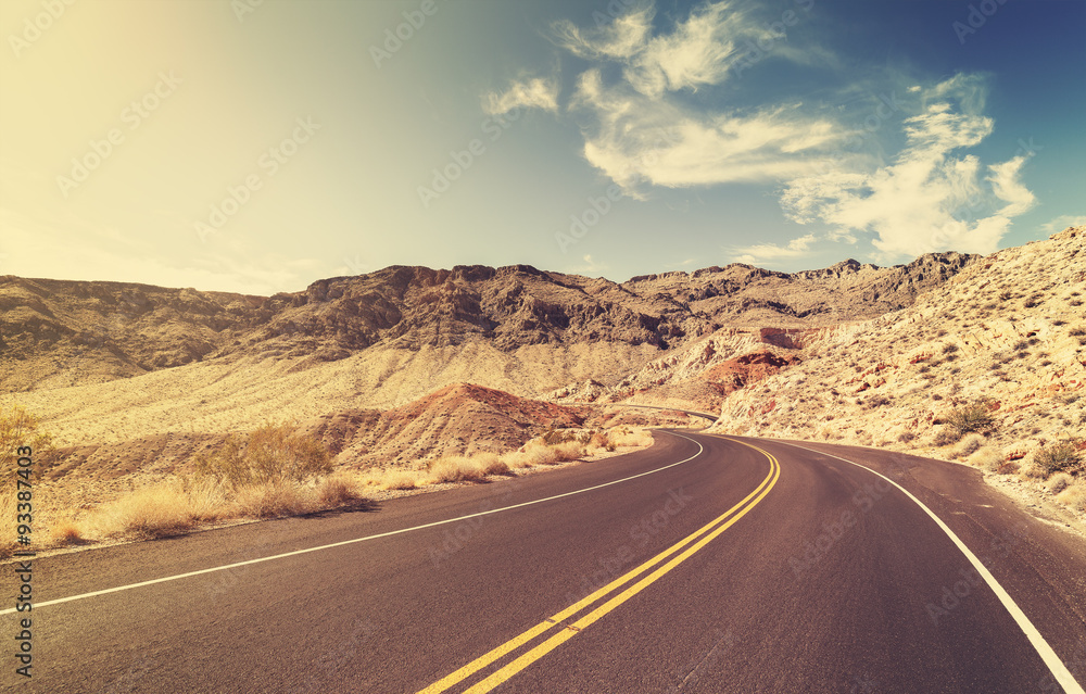 Vintage style USA country highway, travel concept.