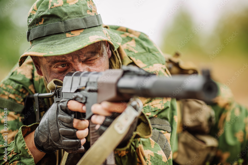 russian soldier in the battlefield with a rifle russian soldier in the battlefield with a rifle