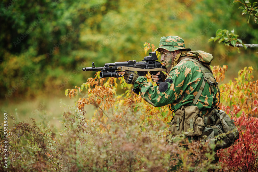 russian soldier in the battlefield with a rifle russian soldier in the battlefield with a rifle