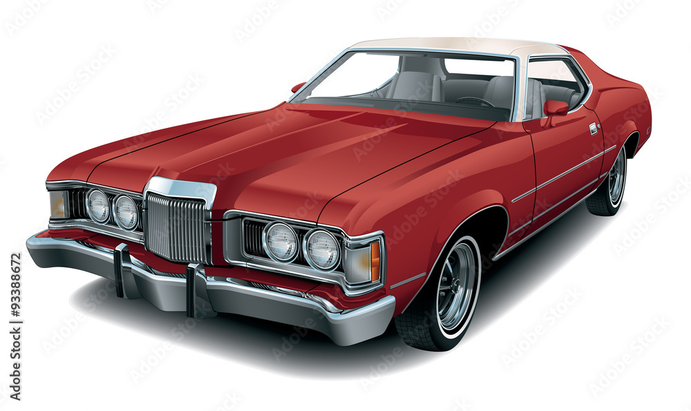 Detailed Vector Drawing of a Seventies Luxury Coupe