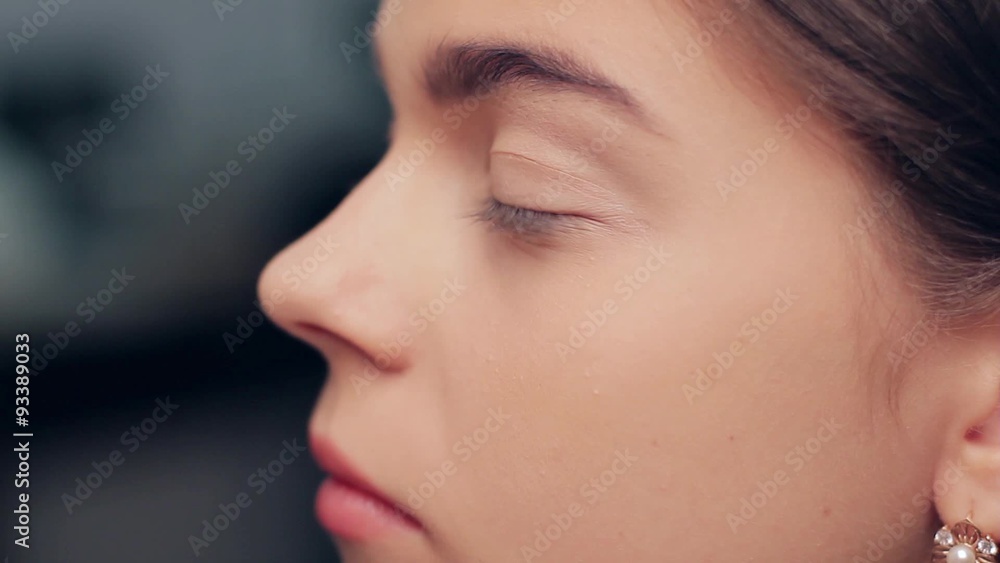Make-up artist doing make-up for the actress. Make-up artist doing make-up for the actress.