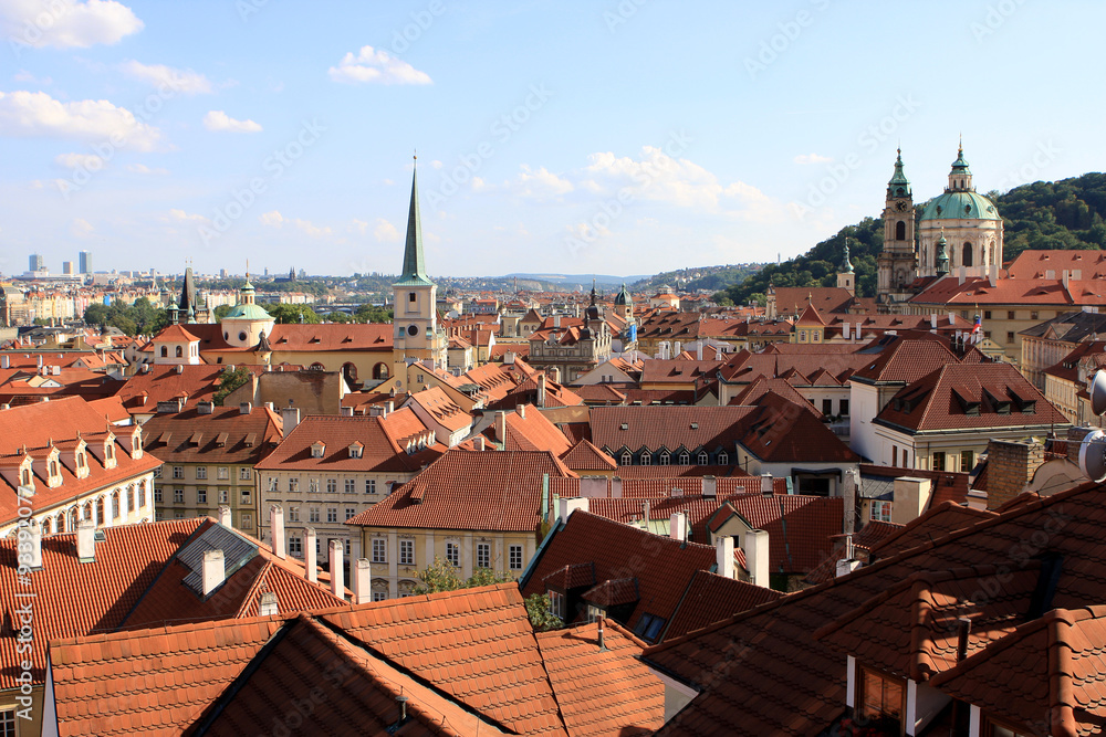 View of red roofs of Prague, Czech republic