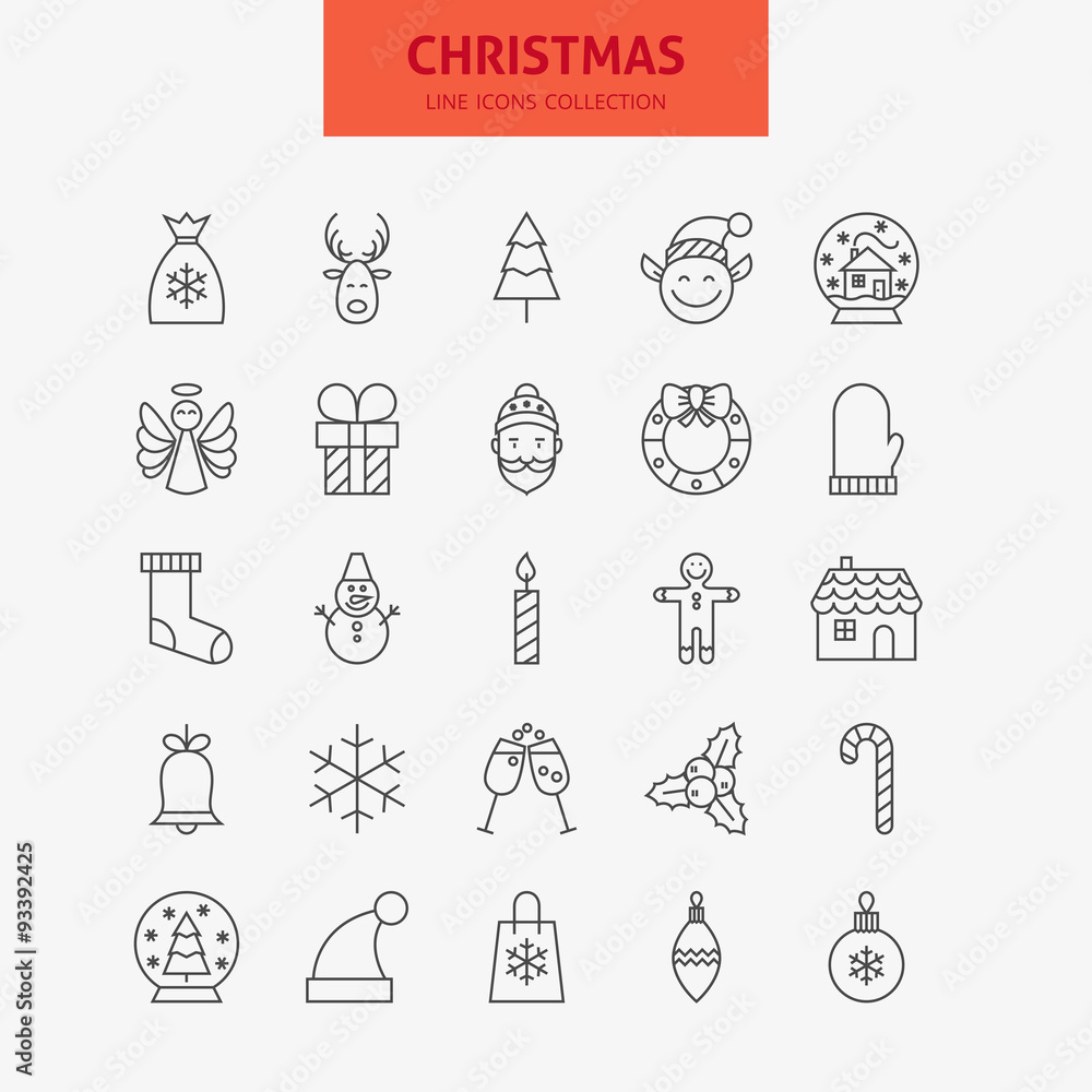 Line Christmas New Year Icons Big Set Line Christmas New Year Icons Big Set