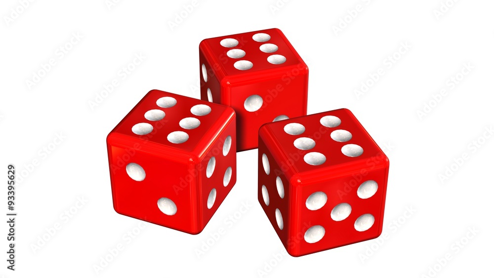 three red Dices - isolated on white background three red Dices - isolated on white background