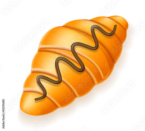 crispy croissant drizzled with chocolate vector illustration