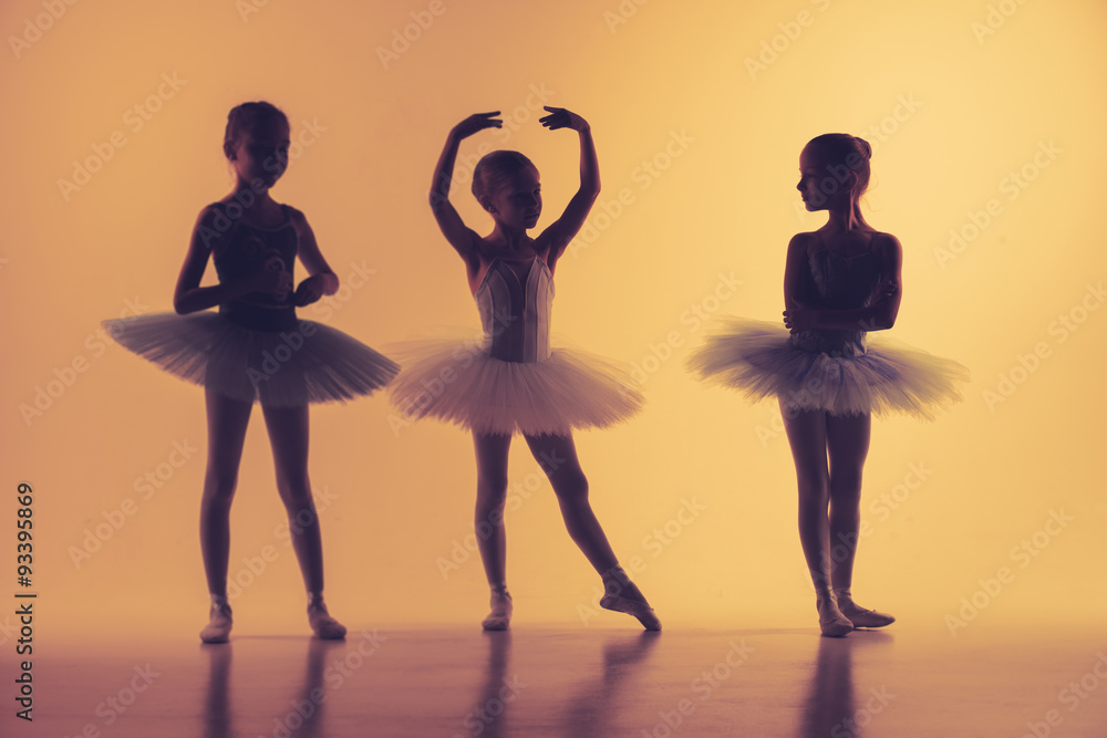 Naklejka premium Three little ballerinas in dance studio