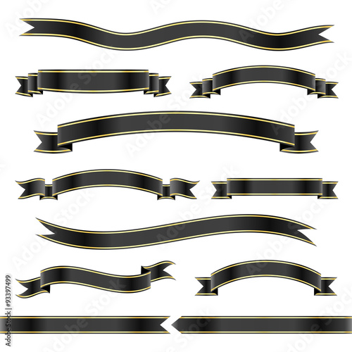 Set of black ribbon banners. Vector illustration.