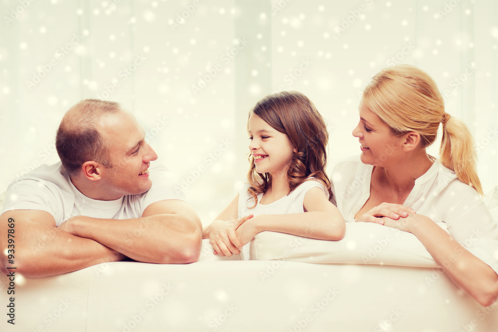 smiling parents and little girl at home smiling parents and little girl at home