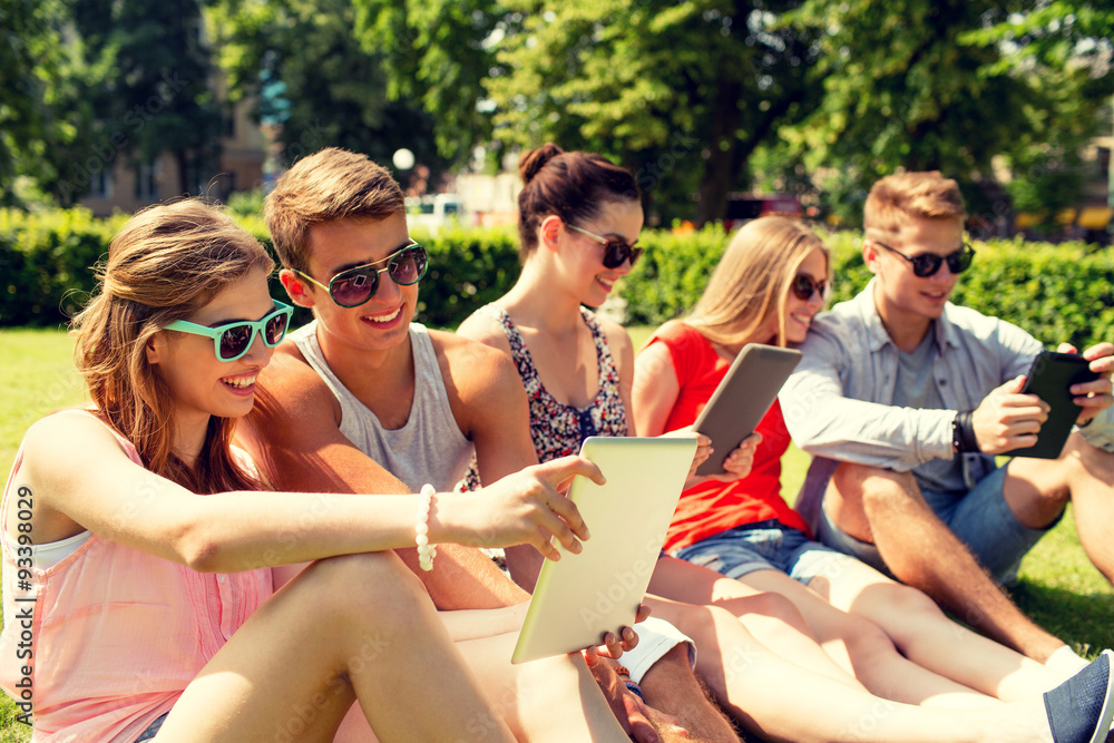 smiling friends with tablet pc making selfie smiling friends with tablet pc making selfie