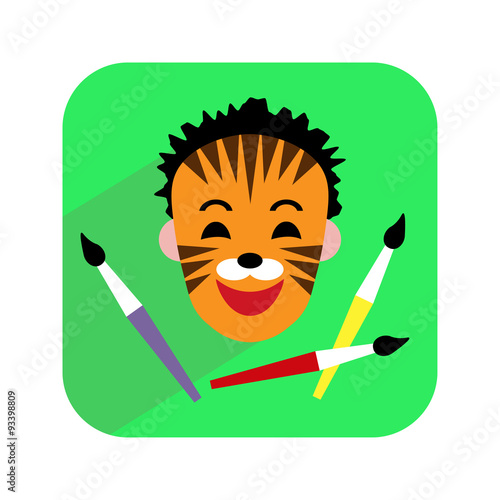 Colorful icon. Face painting. Child with painted face and brushes. Vector illustration.