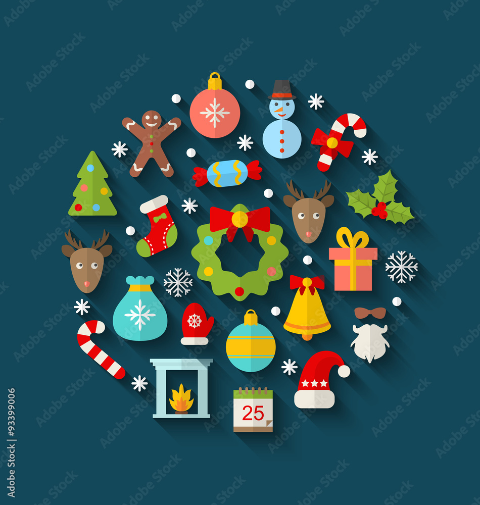 Fototapeta premium Christmas Colorful Objects and Elements