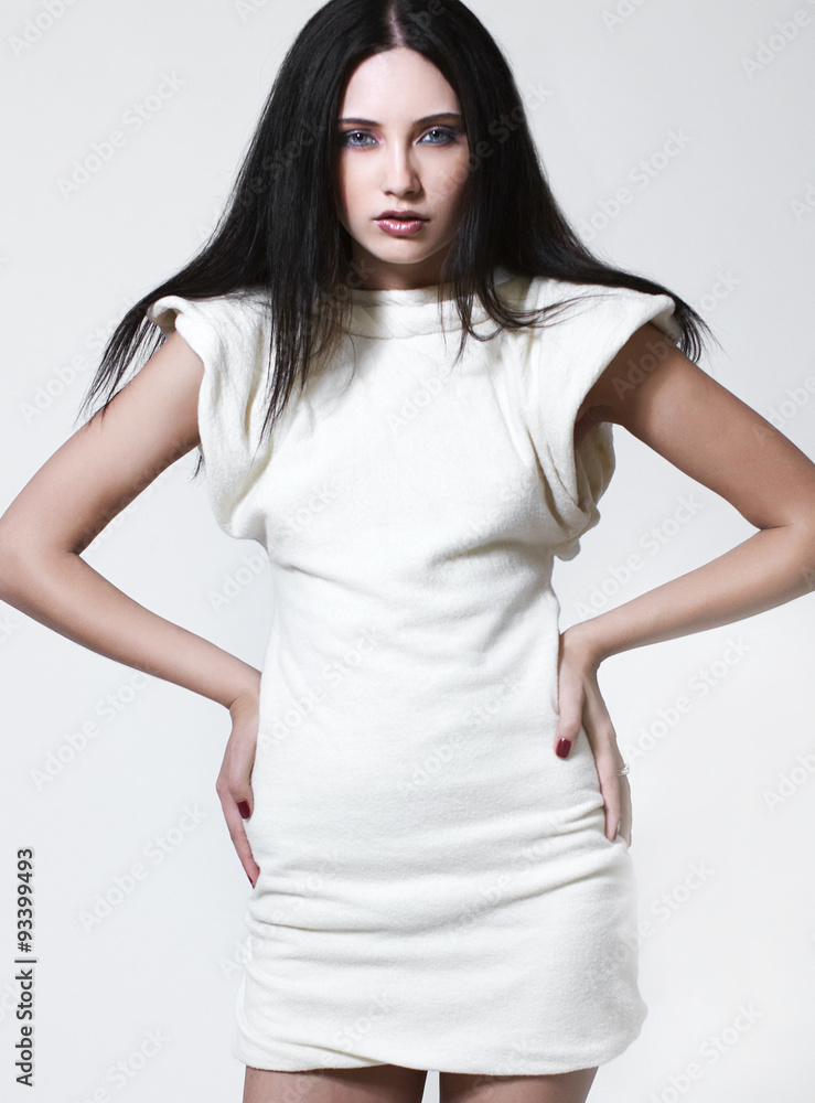 portrait of fashion model with beauty bright make-up on white background portrait of fashion model with beauty bright make-up on white background