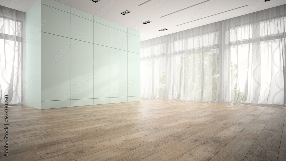 Empty room with blue cupboard 3D rendering Empty room with blue cupboard 3D rendering