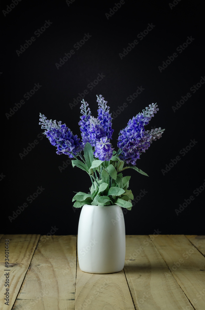 custom made wallpaper toronto digitalLavender flowers in white vase on a black background