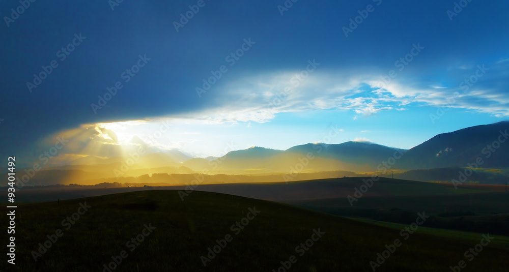  landscape, Light from the sky,  beautiful cloudy with mountain 