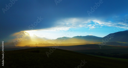  landscape, Light from the sky, beautiful cloudy with mountain 