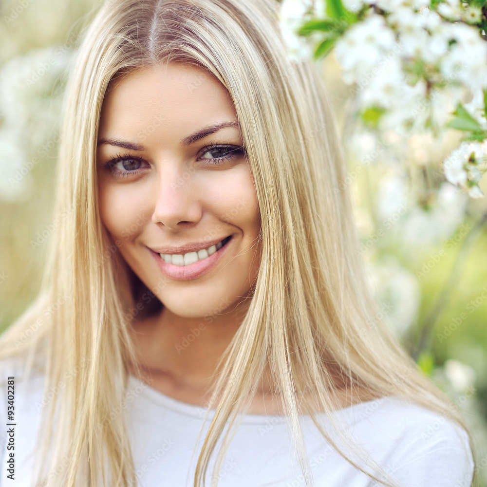 Beautiful blonde woman face close up