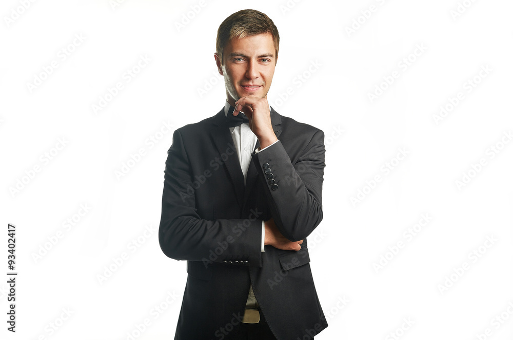 young business man holding isolated on white background young business man holding isolated on white background
