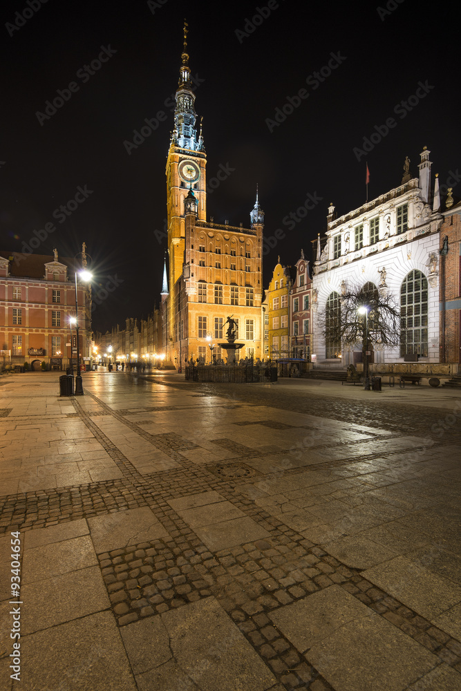 Gdansk, Poland, old city, town at night.