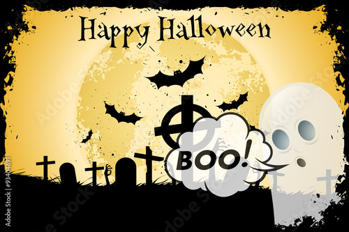 Grungy Halloween Background with Bats and Graveyard
