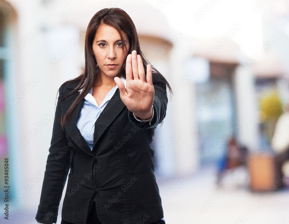 cool business woman stop gesture cool business woman stop gesture