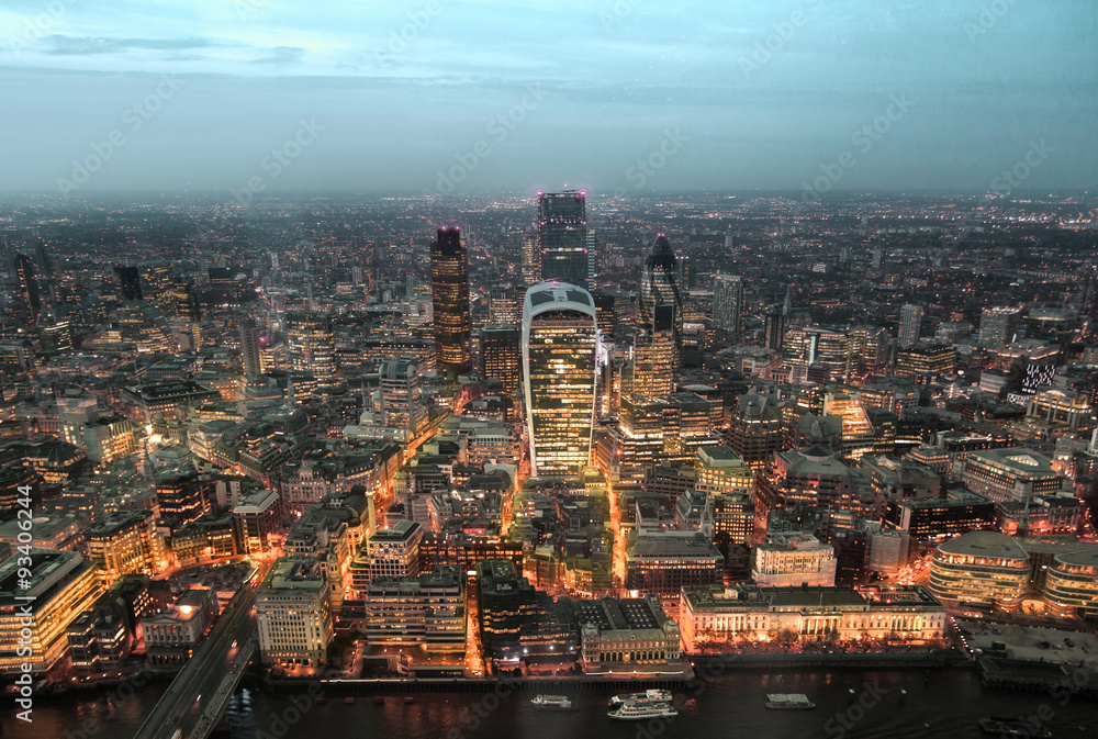 Aerial view of night London