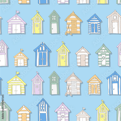 Hand Drawn Beach Huts in a Seamless Pattern
