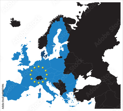 European Union map with stars of the European Union