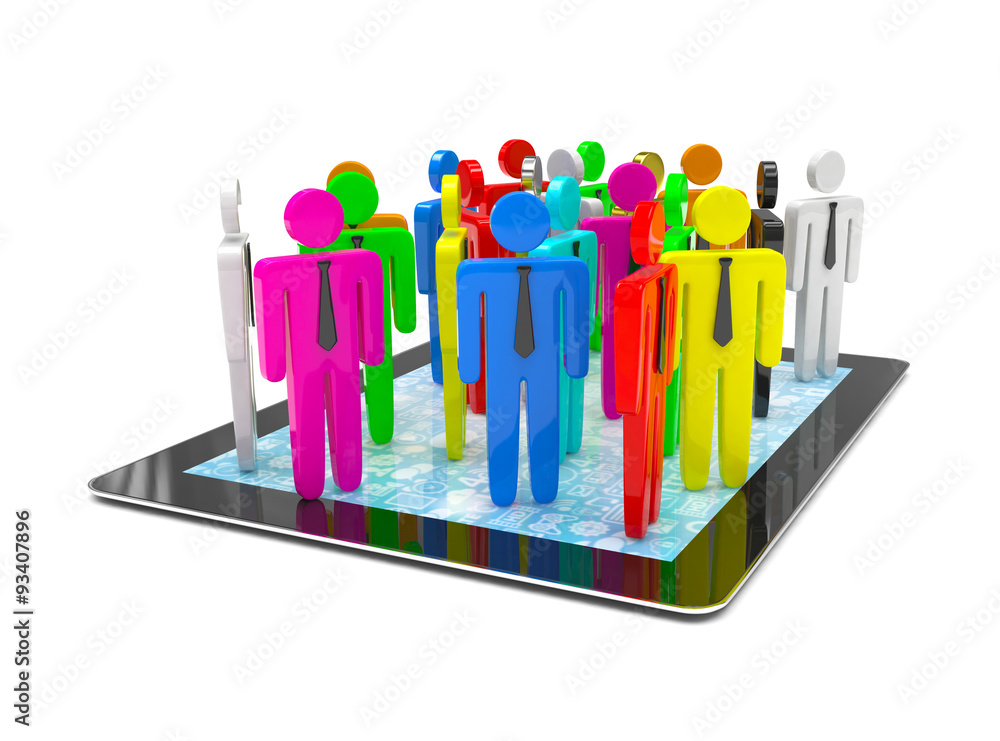 Obraz premium group of people figures on tablet PC, 3d render