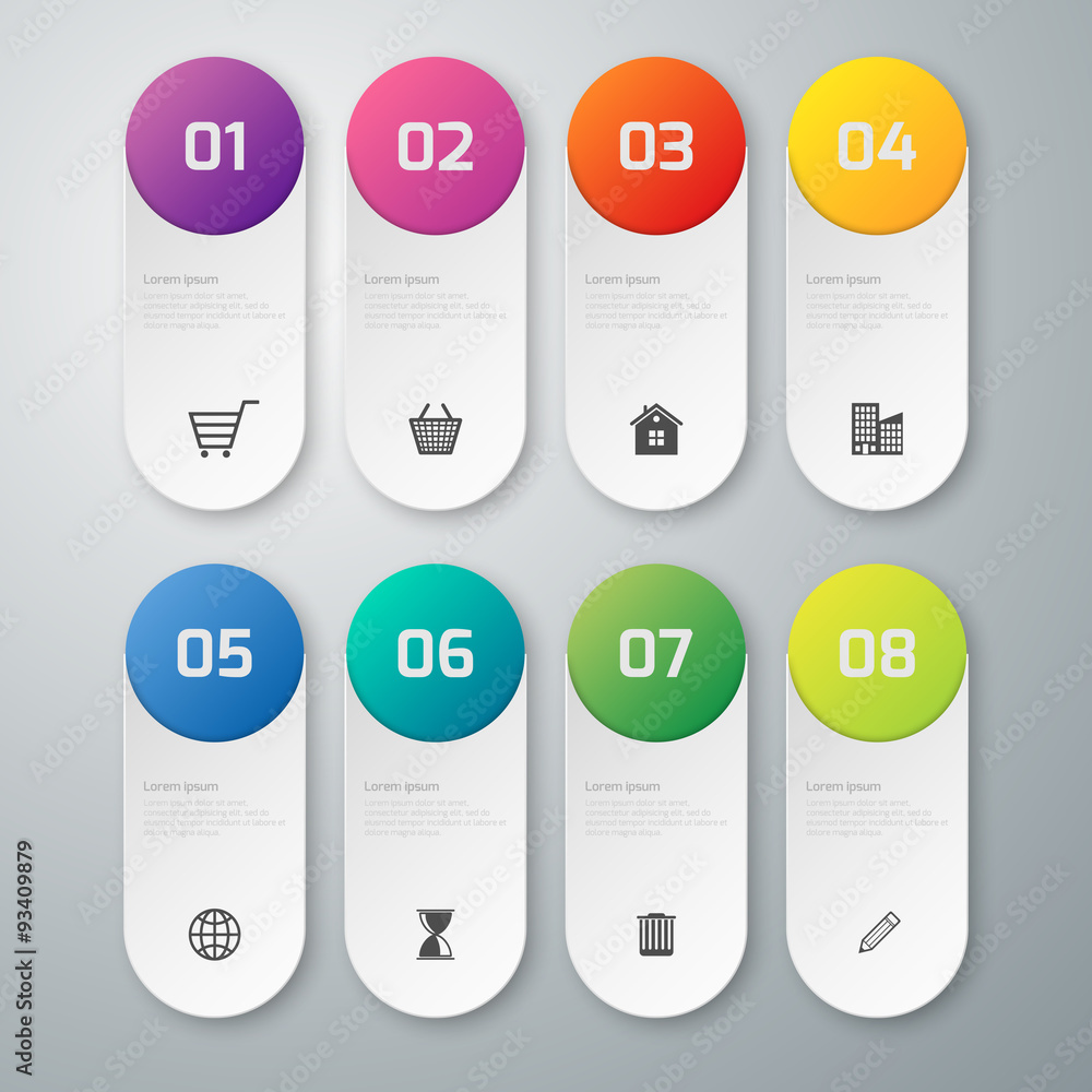 Vector illustration infographics eight rounded rectangles. Vector illustration infographics eight rounded rectangles.