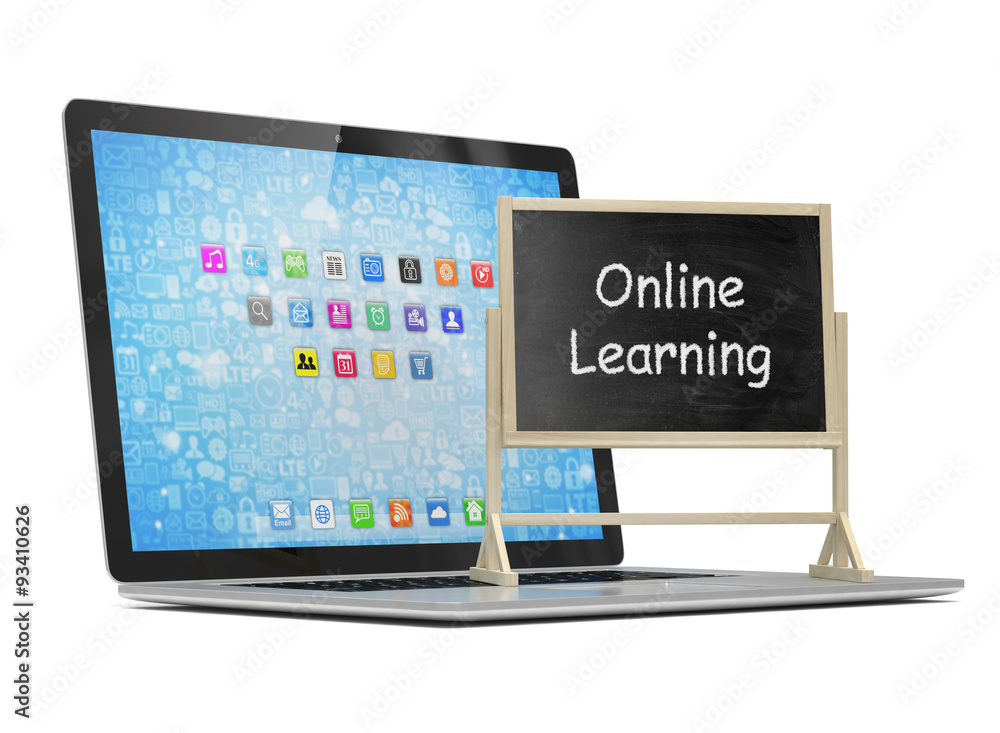 Laptop with chalkboard, online education concept Laptop with chalkboard, online education concept