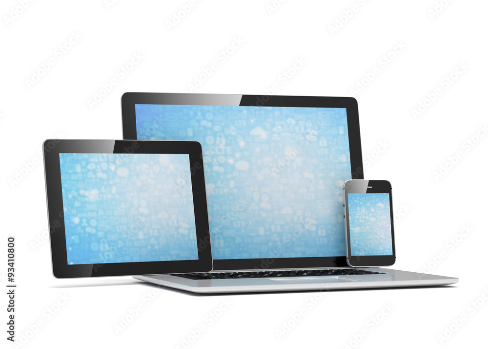 laptop, tablet, phone, on white laptop, tablet, phone, on white