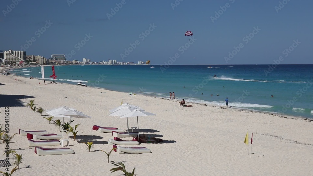 Caribbean sandy beach with turquoise water 
