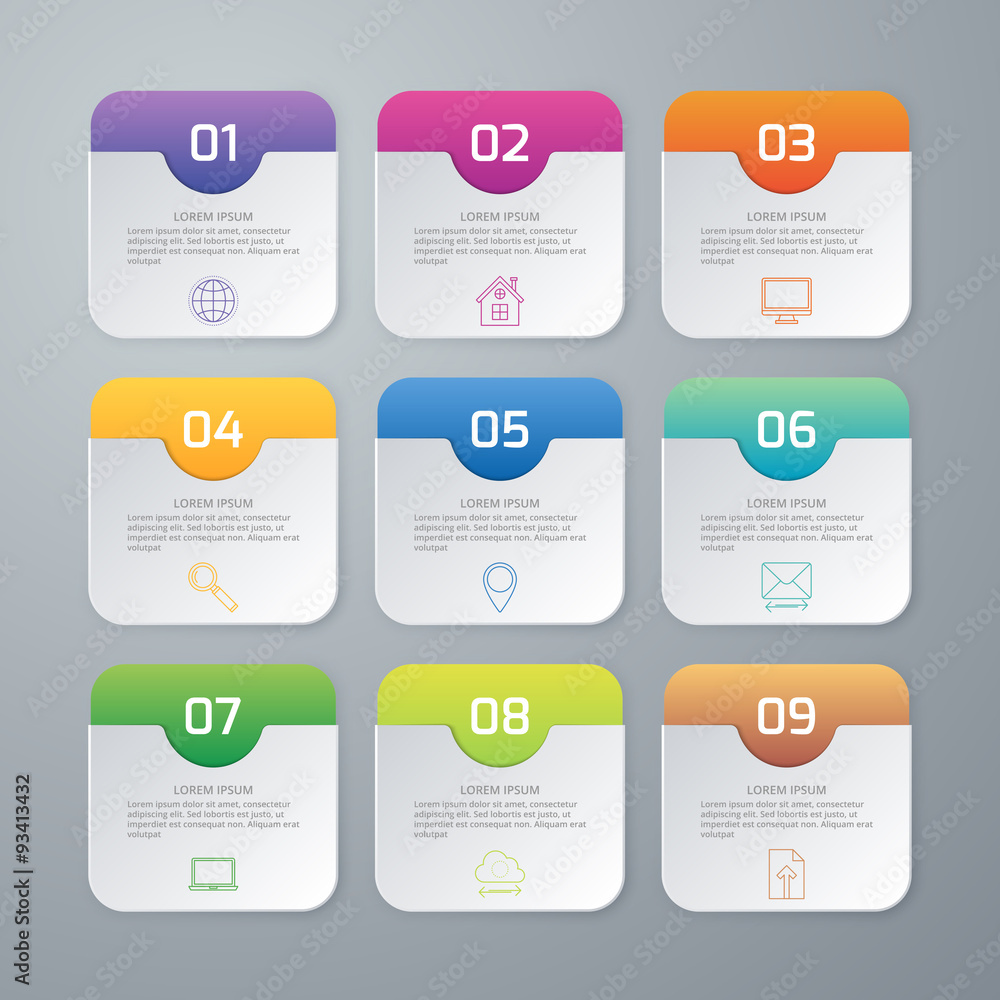 Vector illustration of nine squares infographics. Vector illustration of nine squares infographics.