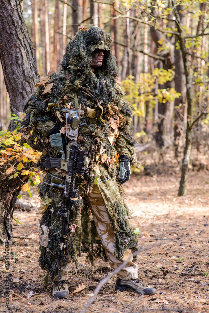 Camouflaged Sniper in the Forest Stock Image - Image of rifle, sights:  148201387