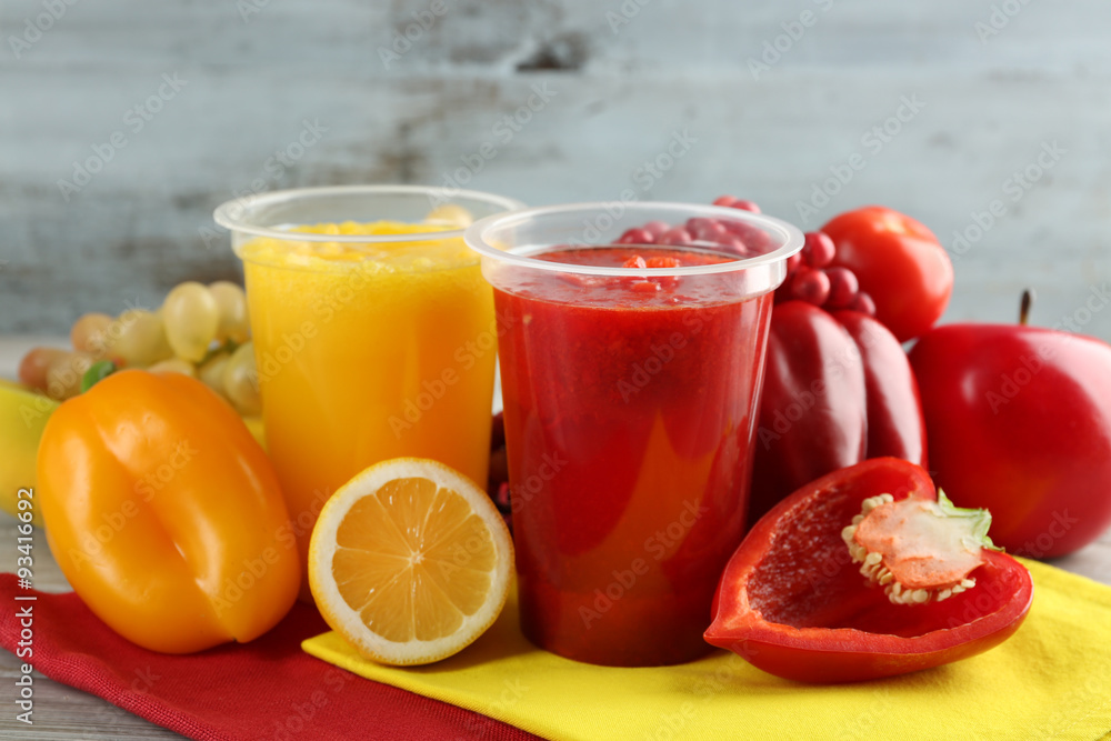 Fresh juice mix fruit, healthy drinks on wooden table background Fresh juice mix fruit, healthy drinks on wooden table background