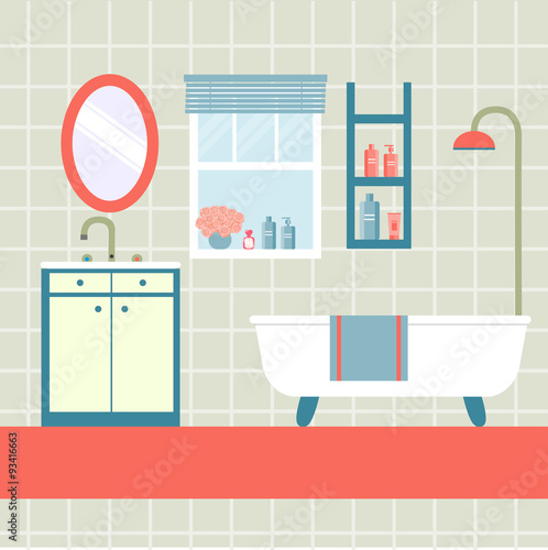 flat bathroom with window. vector illustration