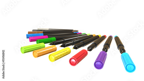 colourful pens on ground open caps markers