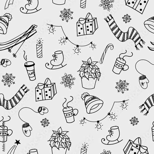 Winter doodles seamless pattern