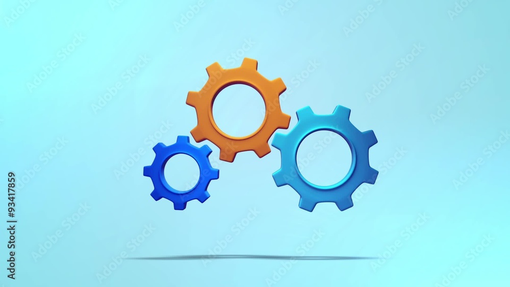 Mechanical pop gear animation for intro and logo reveal in three colour gears Mechanical pop gear animation for intro and logo reveal in three colour gears