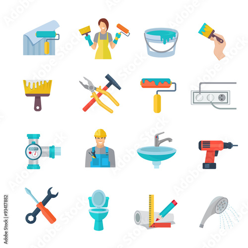 Home Repair Icons Flat Set