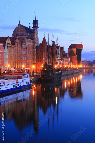 Famous Old Town of Gdansk at Motlawa River with medieval crane building at the dusk. Poland #93418055