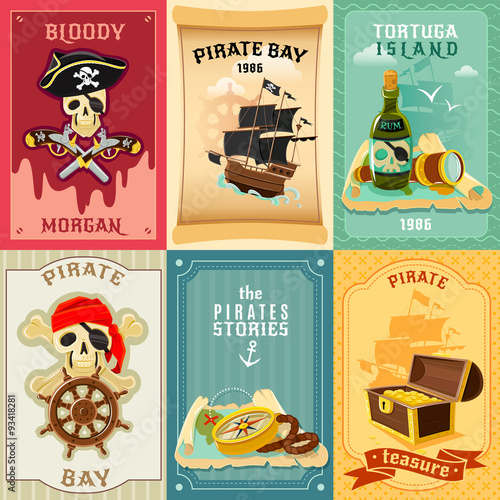 Pirate flat icons composition poster