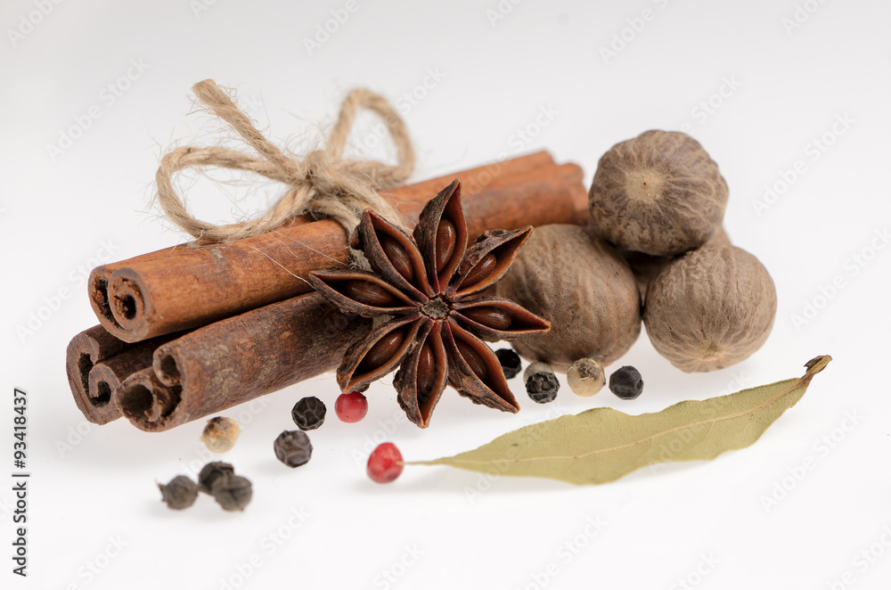 whole set of spices on the white background whole set of spices on the white background